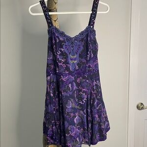 Free People Purple and Black Floral Mini Dress